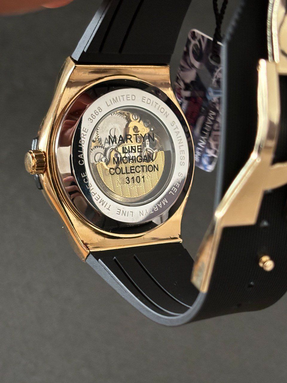 Montre Automatique Martyn Line - Réf. COD.67 PT - Cadran Lin Chiffres Arabes - Bracelet Noir - Neuve Avec étiquettes