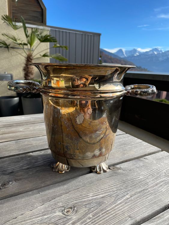 Bodenstehender Champagner-Eiskübel Im Vintage-Stil – Silberner Weinkühler Mit Ständer Für Bar Und Partys