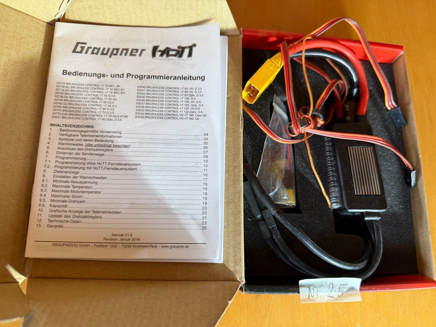 Graupner Modellismo RC: Regler BRUSHLESS CONTROL + T 120HV Graupner No.S3038 – Usato da St. Margrethen SG venduto da Augusta8