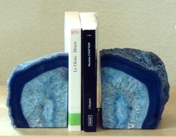 Paire de serre-livres géodes d'agathe bleue