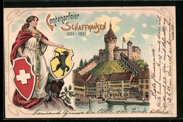 Ansichtskarten: Litho Schaffhausen, Centenarfeier, Helve – Gebraucht aus Berlin von bartko-reher