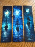 3x Lesezeichen-Buchzeichen-Segelschiff-Meer-Nacht-Ferne-See