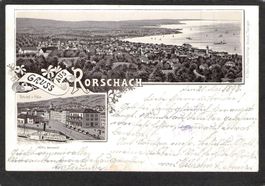 ^Lithografie Gruss aus Rorschach , Hôtel Bahnhof , gel. 1898