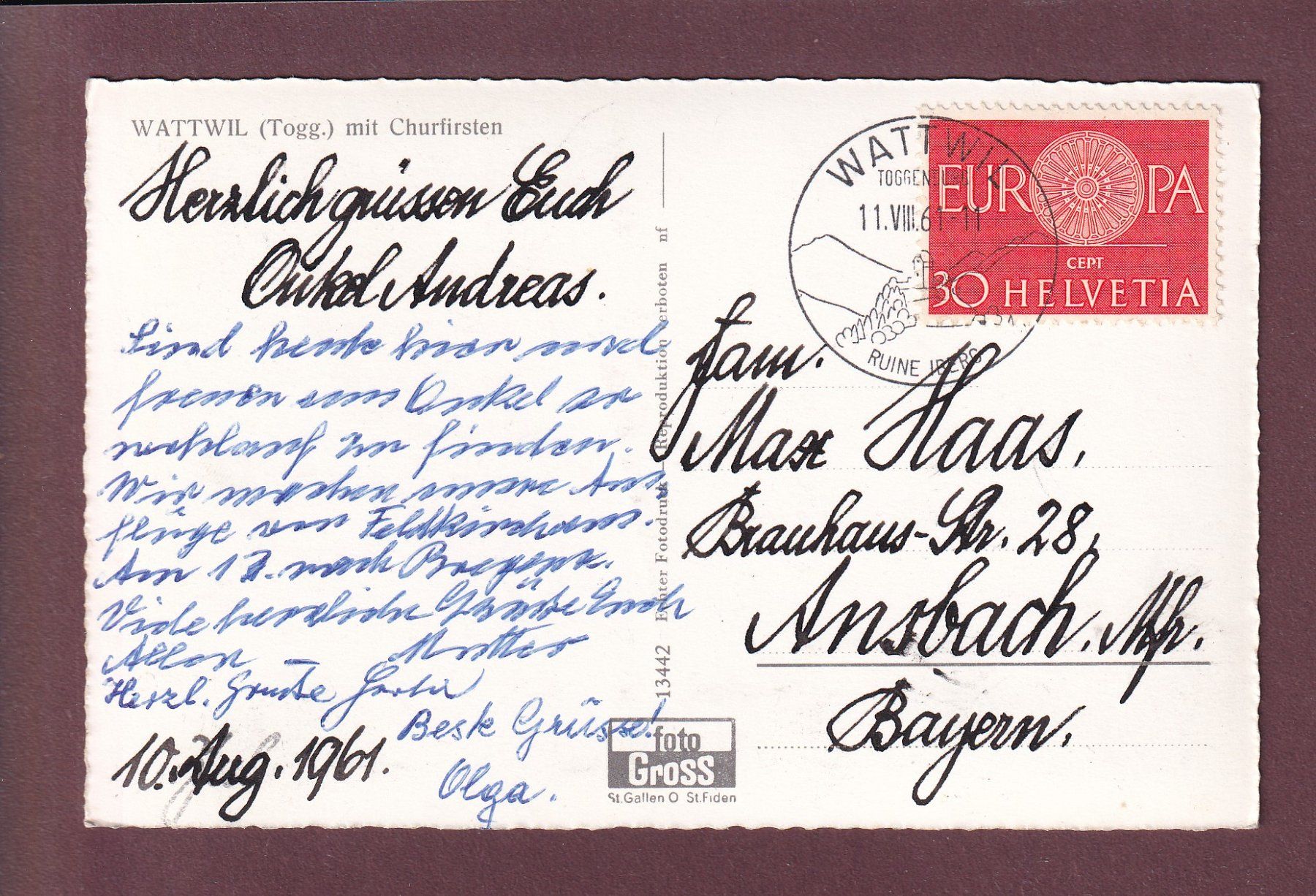 Cartes postales: WATTWIL - Churfirsten - 1961 – D'occasion à Pully par nicecards 1