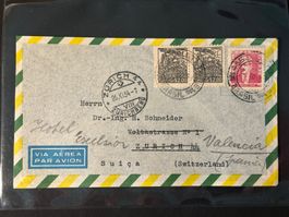 Luftpost Brief 1954 von Brasilien nach Zürich / Valencia