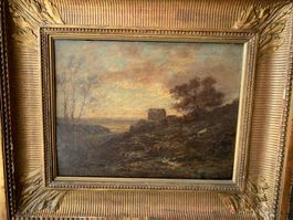 Altes Gemälde, Landschaft, Öl auf Holz