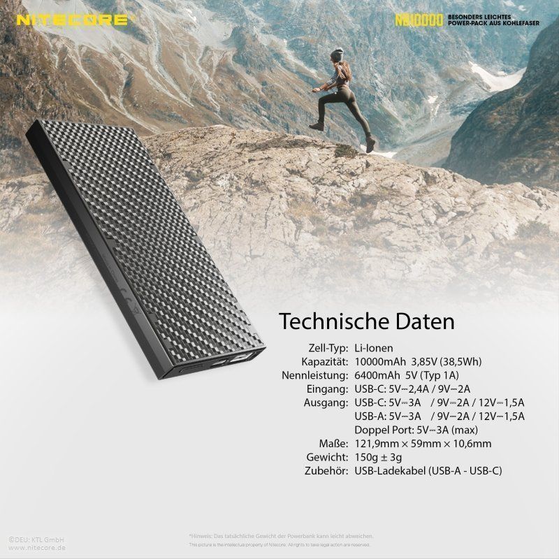NiteCore Caricabatterie: superleichte Powerbank NITECORE NB10000 – Nuovo e nell'imballaggio originale da Grüningen venduto da Prolumin 9