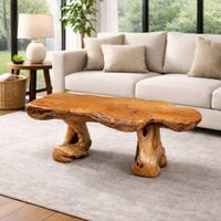Teakholz Baumtisch / Bank 155x50cm – Massivholz Unikat