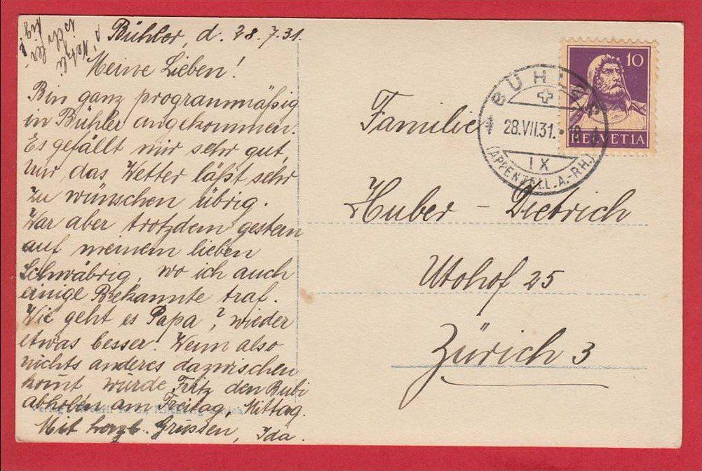 Cartoline postali: BÜHLER 1931 – Usato da Grüningen venduto da Kartenlaube 1