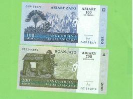 Original Madagaskar Banknoten 100 & 200 Ariary, Top!