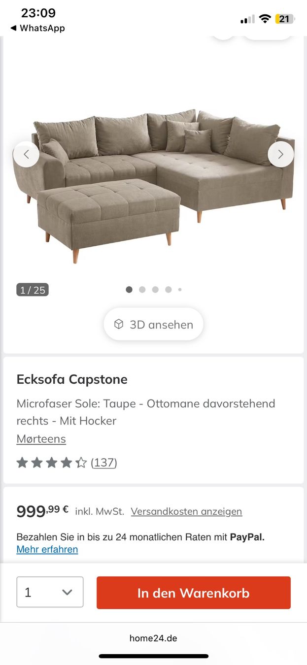 Sofas: Ecksofa Capstone Taupe inkl Hocker 249x175cm – Gebraucht aus Zürich von aep_8mvj 1