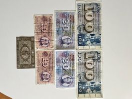 Set von 7 Schweizer Banknoten