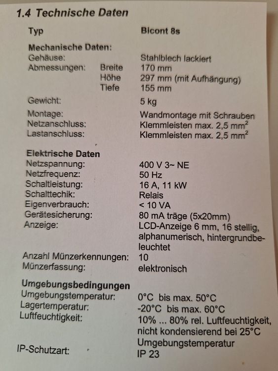 BICONT 8s Münzschaltautomat Waschküche (Gebraucht) in Illighausen für ...