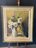 Peinture huile sur toile N. Monod bouquet fleurs 1954