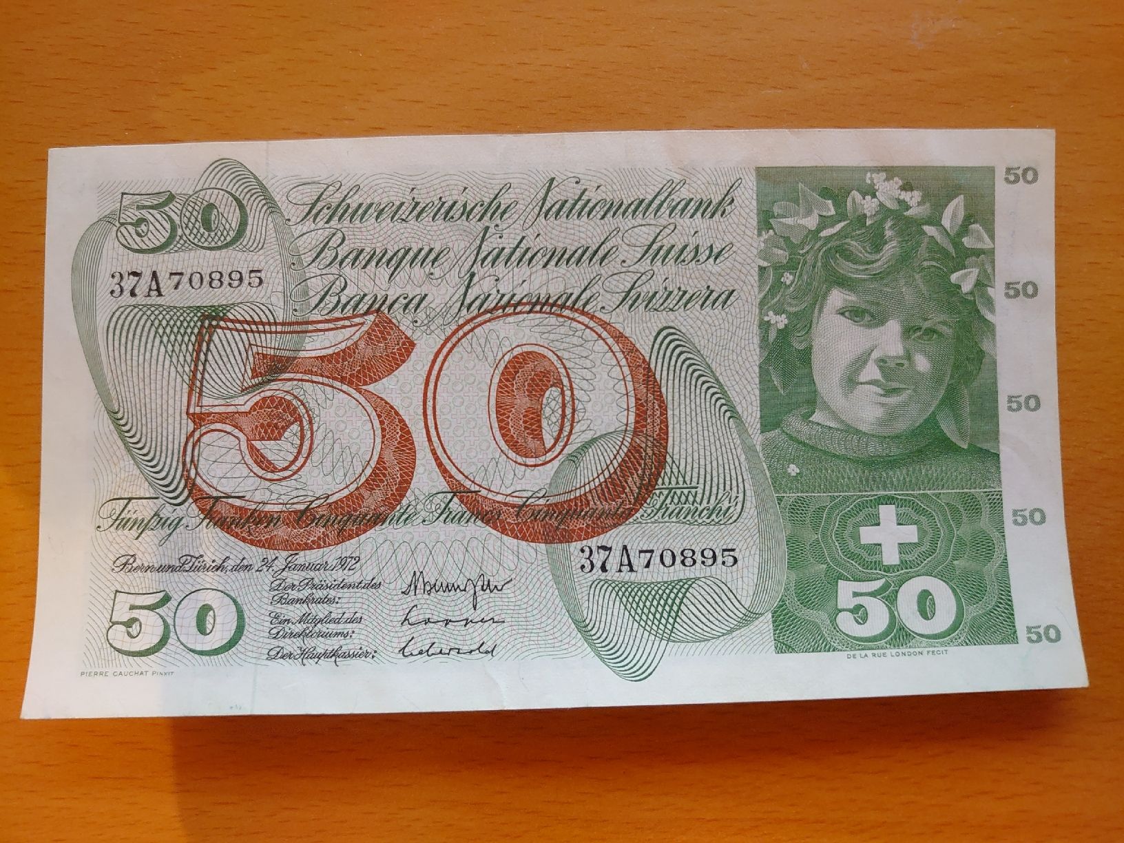 Banknoten: 50 Franken Banknote 1972, bankfrisch – Neu (gemäss Beschreibung) aus Pfungen von Aguti77