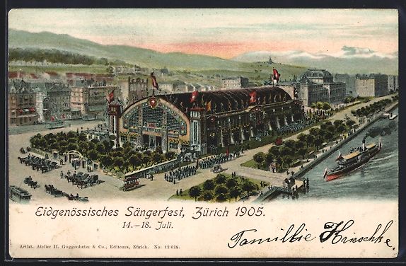 Cartoline postali: Zürich, Eidgen. Sängerfest 1905, Total – Usato da Berlin venduto da bartko-reher