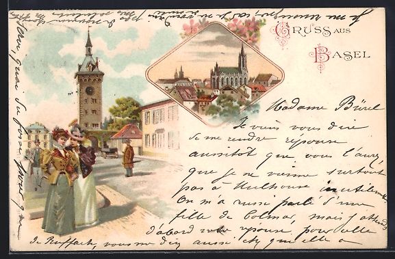 Cartoline postali: Litho Basel, Strassenpartie mit Passante – Usato da Berlin venduto da bartko-reher