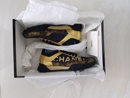 Chanel Sneaker Gr. 37 Gold Schwarz Sportschuhe, Neu!