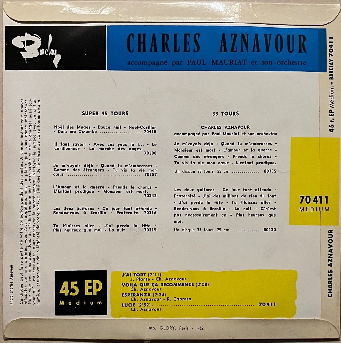 Dischi in vinile: CHARLES AZNAVOUR - J'AI TORT – Usato da Bussigny venduto da vinyl-pas-cher 1