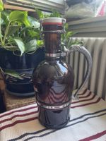 Bierkrug Müller Bräu Glas braun Henkel Metall Vintage 2L