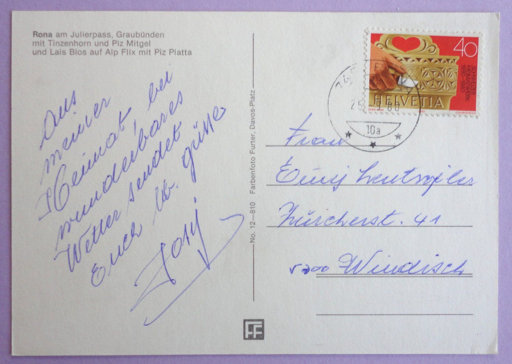 Cartoline postali: Rona am Julierpass (GR) – Usato da Fétigny venduto da Billy2miny 1