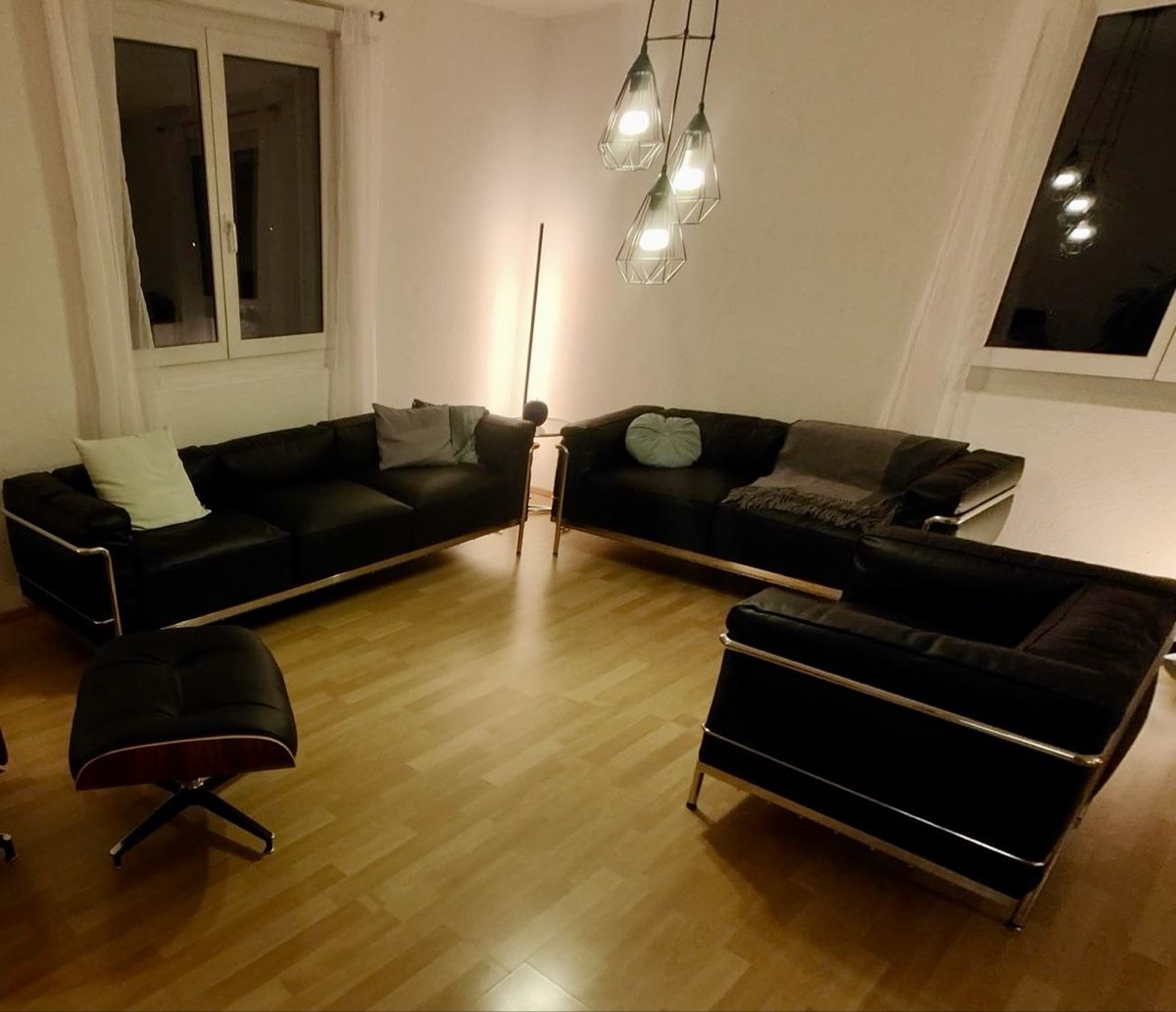 Sofas: Sofa-Kombination aus schwarzem Leder – Neu (gemäss Beschreibung) aus Bettwiesen von wombat90