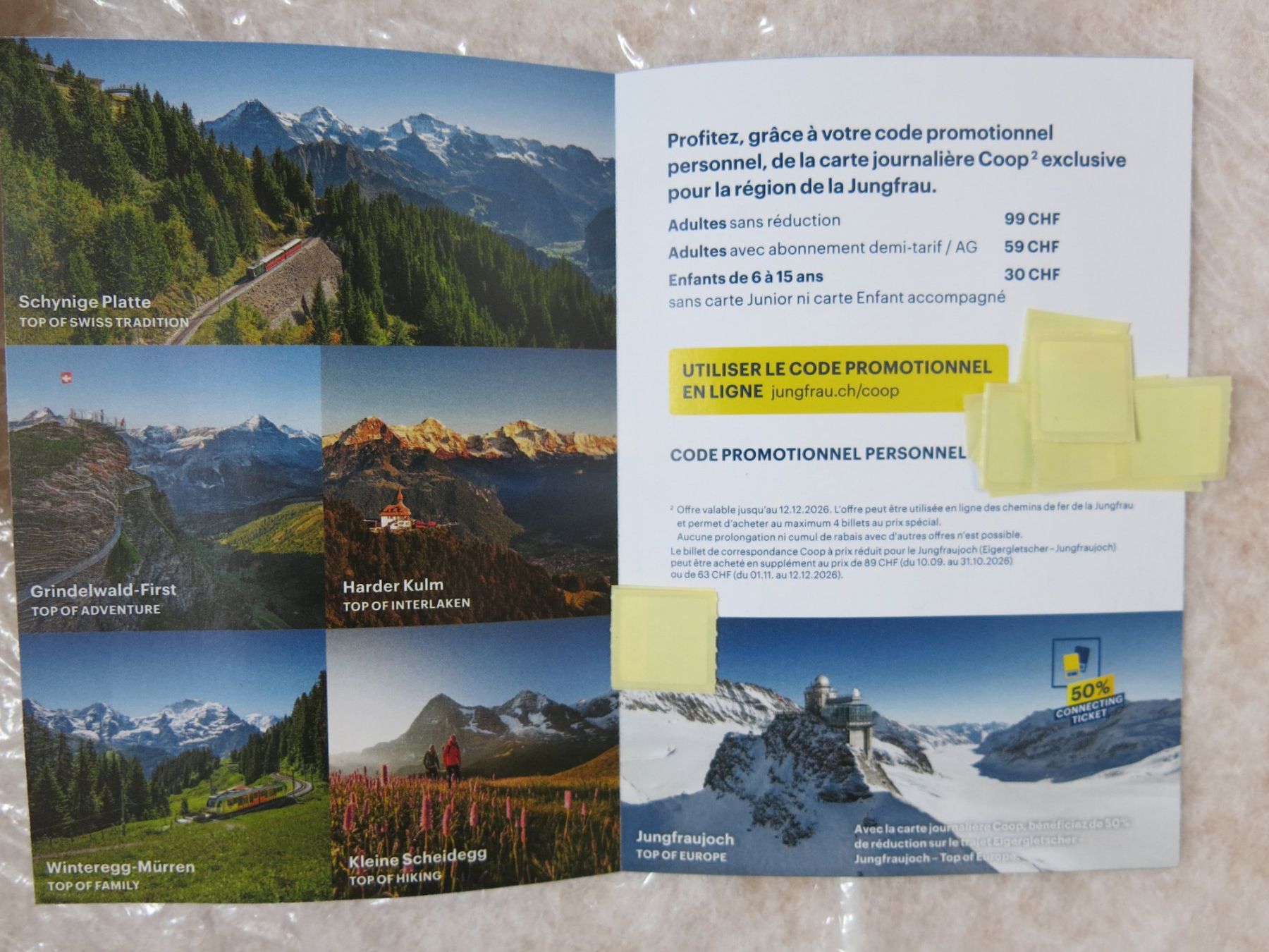 Bons: 50% réduction sur le trajet Eigergletscher - Jungfraujoch – Neuf (Voir description) à Sissach par kaupa 2