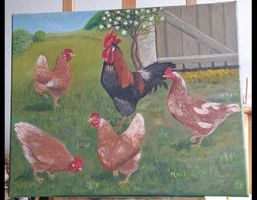 Original Ölbild Hühner auf Leinwand Frühling Bauernhof 🐔🐓?