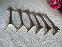 6er Set antik Messerbänke, Zinn, Tischdeko