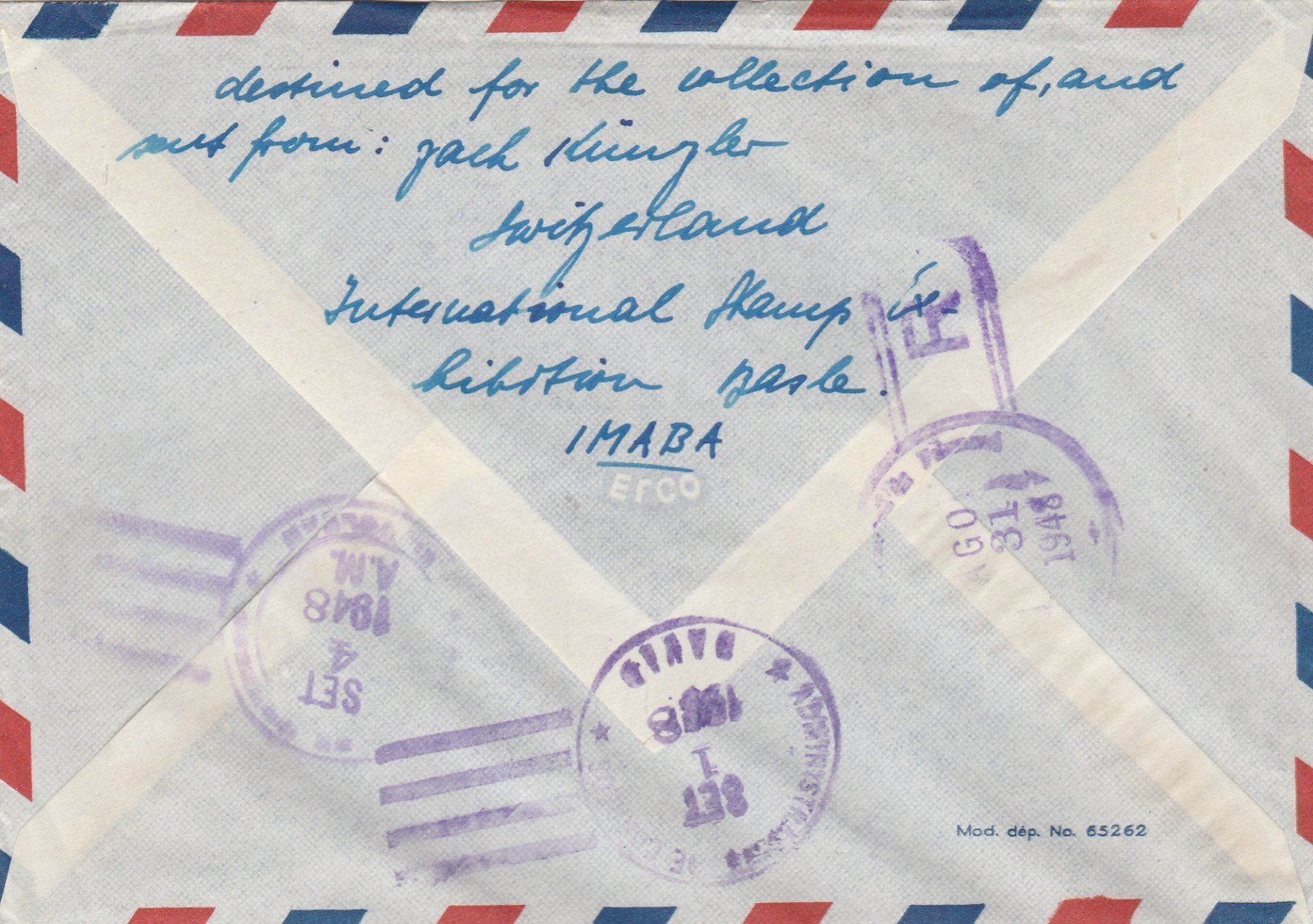 Tutti i francobolli: Basel-IMABA-Luftpost nach Panama 1948-selten. – Usato da uttwil venduto da Koehlerfred 1