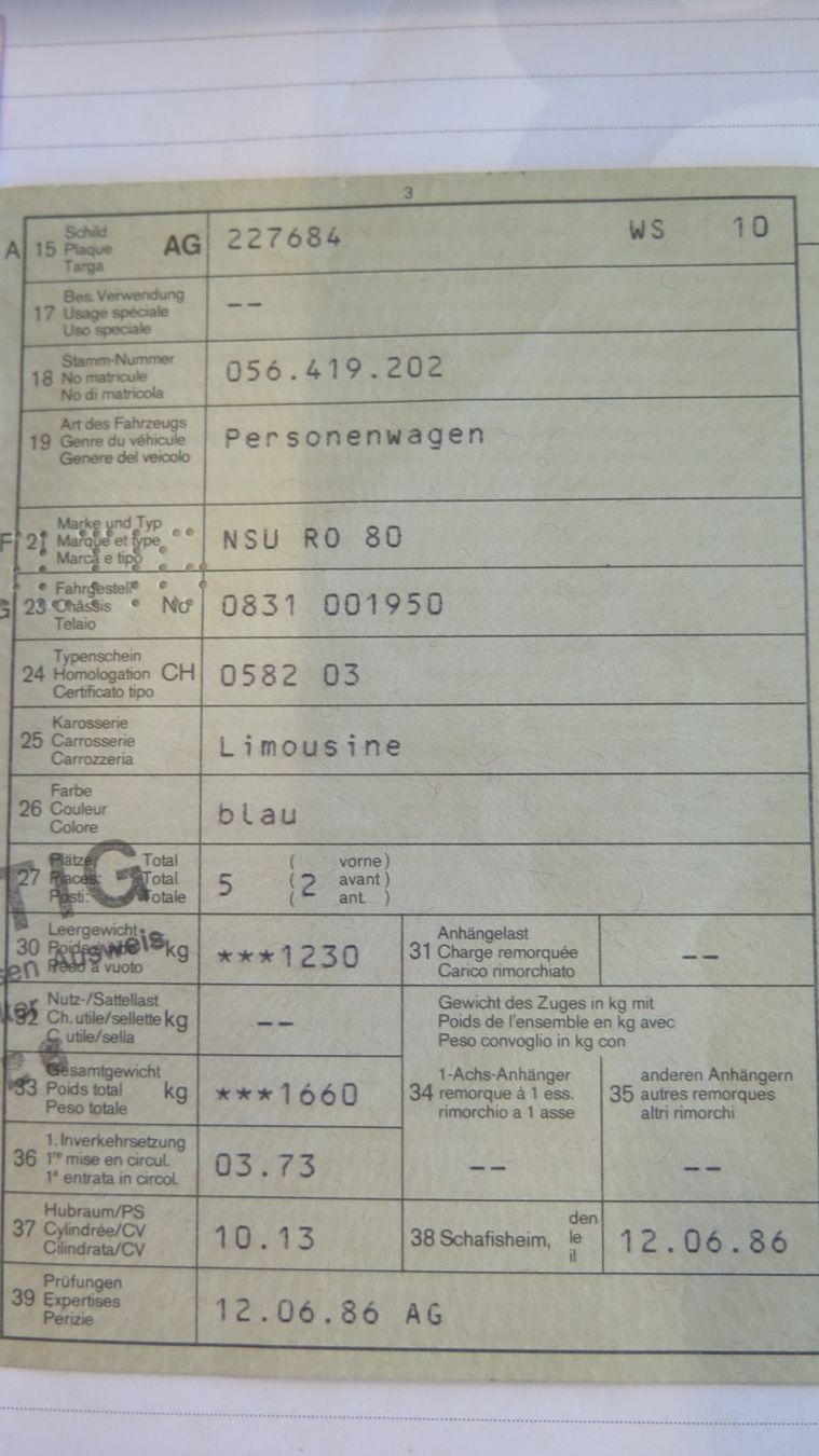 NSU Autos: Oldtimer NSU RO 80 Sammler oder  Restaurierungs Objekt – Gebraucht aus Eiken von HSE44 6