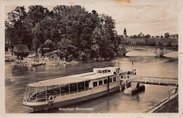 Motorboot bei Anlegestelle in Rheinfelden, gelaufen 1932
