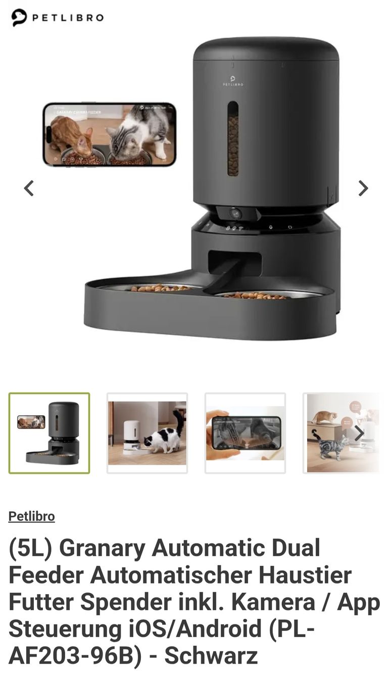 Mangimi: Petlibro Futter Spender Dual 5L Schwarz mit Kamera – Usato da Aarberg venduto da Luc_7r5l