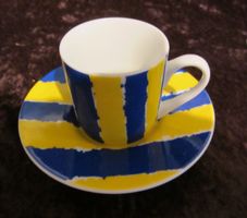 6 Espressotassen mit Unterteller, gelb/blau