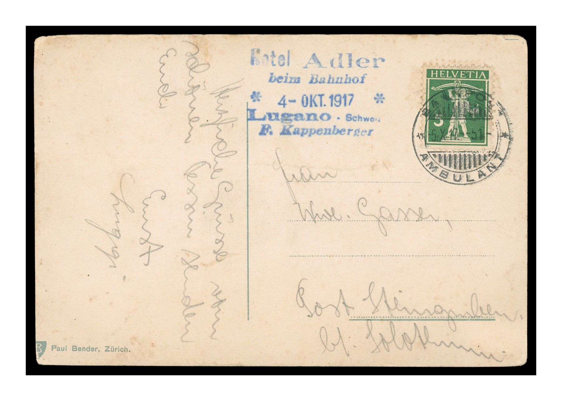 Cartoline postali: LAGO DI LUGANO - 1917 "Vue Générale" – Usato da Onex venduto da gonsla01 1