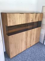 Highboard LUGANO Wildeiche massiv Beleuchtung 165 x 145 cm