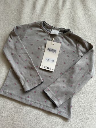 Zara Langarmshirt grau mit Blumenmuster Grösse 86 neu