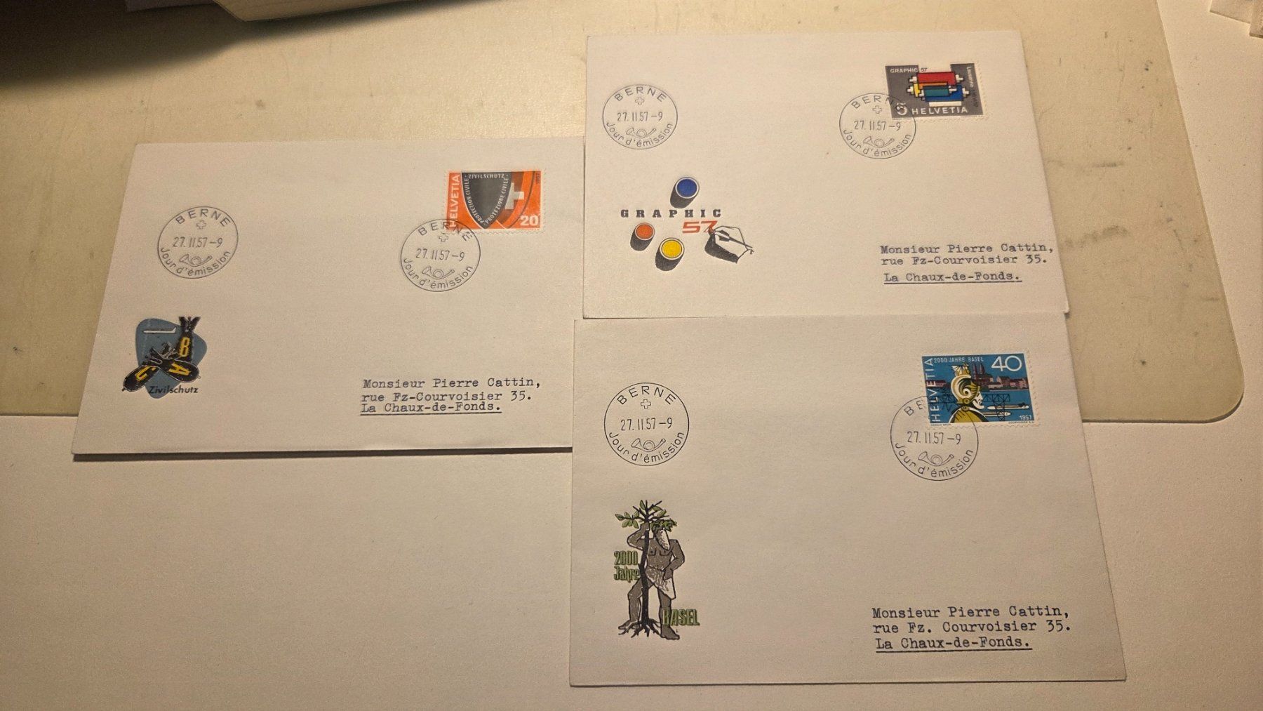 Tutti i francobolli: 1957 3x Illustriere FDC BERNE gestempelt – Usato da Arni AG venduto da Moth68