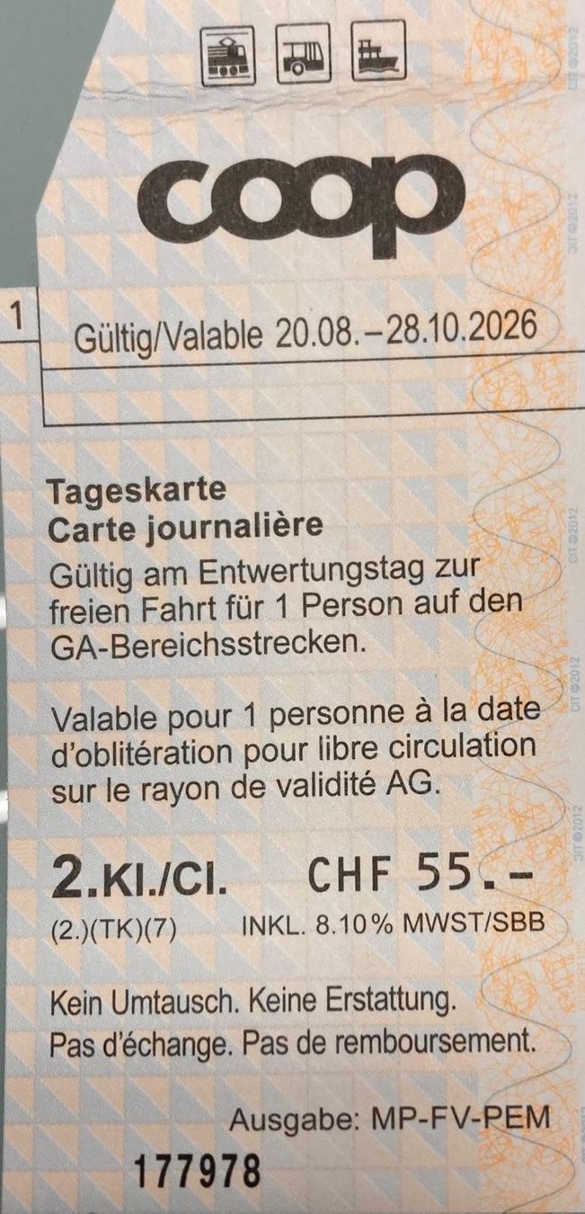 Biglietti: SBB Tageskarte 2. Klasse – Nuovo (secondo la descrizione) da Mörschwil venduto da Ohoh
