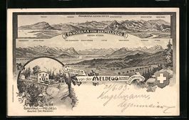 Litho Meldegg, Gasthaus und Gebirgspanor