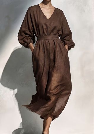 Vestito Midi elegante di Lino- tgM/L-chic per l’estate 