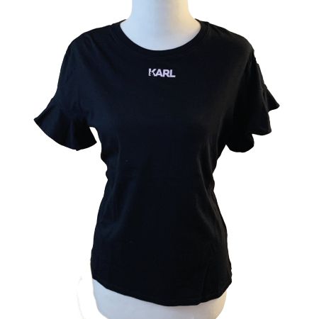 Schwarzes T-Shirt mit Rüschen von Karl Lagerfeld