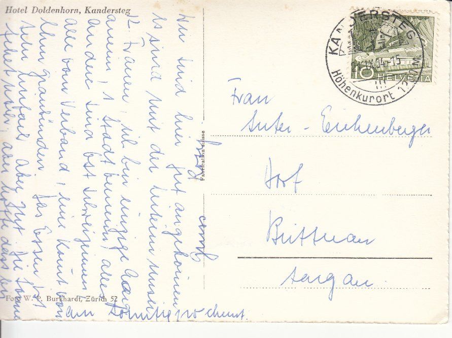 Cartoline postali: Kandersteg Doldenhorn 1954 – Usato da Bürglen TG venduto da StampGraf 1