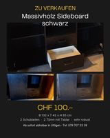 Massivholz Sideboard schwarz 2 Schubladen 2 Türen