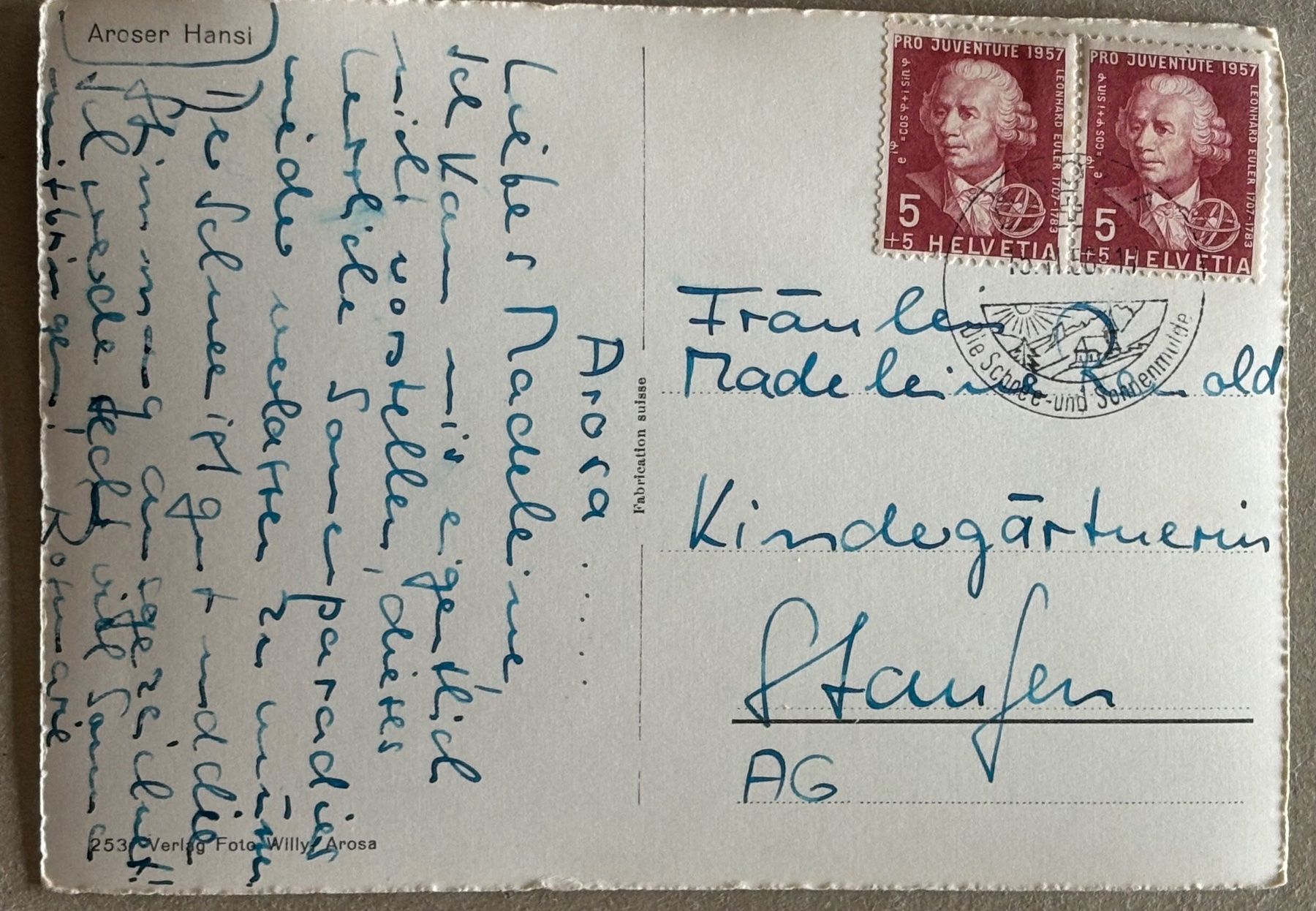Cartes postales: Arosa, Hansi, Eichhörnchen, 1956 – D'occasion à Frauenfeld par Merk52 1