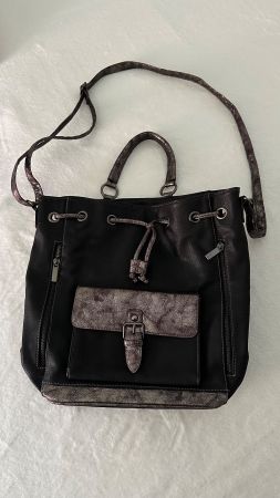 Schwarz/taupgoldene Damen Handtasche / Umhängetasche