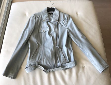 1 2 3 Paris veste en cuir bleu ciel CH38-CH40