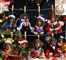 8 HERZIGE 2D WEIHNACHTSDACKEL IN FESTLICHEN OUTFITS, HOLZ