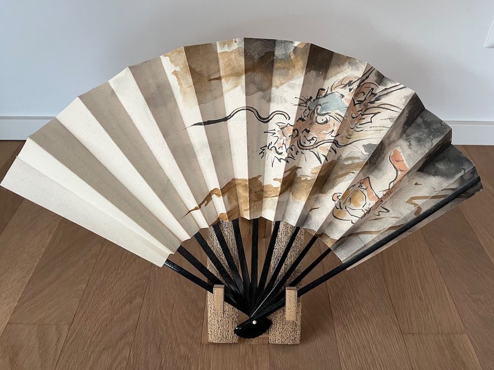 Original Japanischer Fächer handbemalt Drache inkl. Ständer | Kaufen ...