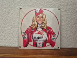 Emailschild Mobiloil Tankstelle Zapfsäule Oil Emaille Schild